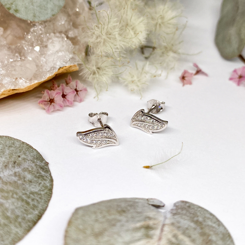 Stříbrné náušnice se zirkony - lístečky 1