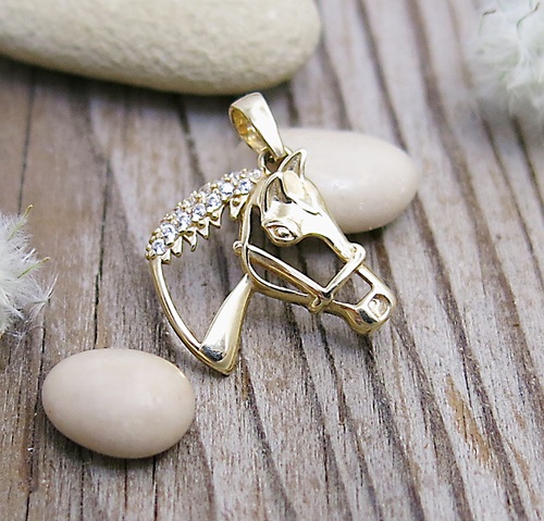 Přívěsek kůň ~ žluté zlato a zirkony  1