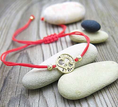 Náramek ~ žluté zlato s červenou šňůrkou 1