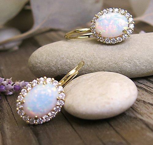 Náušnice žluté zlato ~ opál se zirkony Náušnice žluté zlato ~ opál se zirkony 1