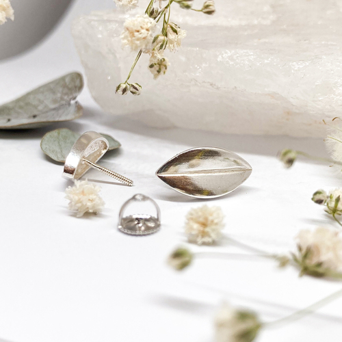 Náušnice na šroubek kávová zrna ~ stříbro  1