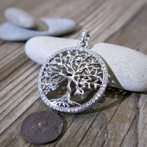 Přívěsek strom života s bílými zirkony ~ stříbro Přívěsek strom života s bílými zirkony ~ stříbro 1