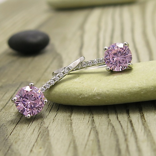 Růžové zirkony ~ stříbrné náušnice na patent 1