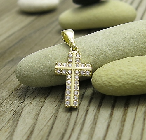 Zirkony a žluté zlato ~ přívěšek křížek Zirkony a žluté zlato ~ přívěšek křížek 1