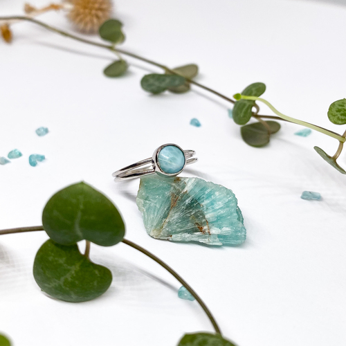 Stříbrný dvojitý prsten ~ larimar Stříbrný dvojitý prsten ~ larimar 1