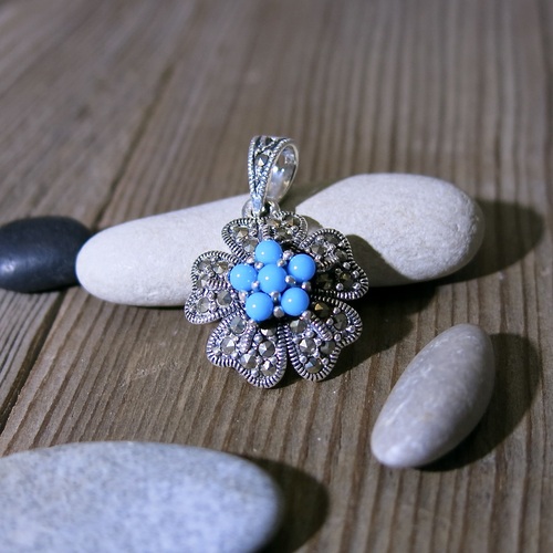 Přívěs květina ~ markazity s tyrkysem 1