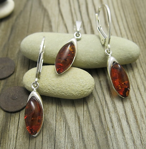 Náušnice s jantarem ~ stříbro  1