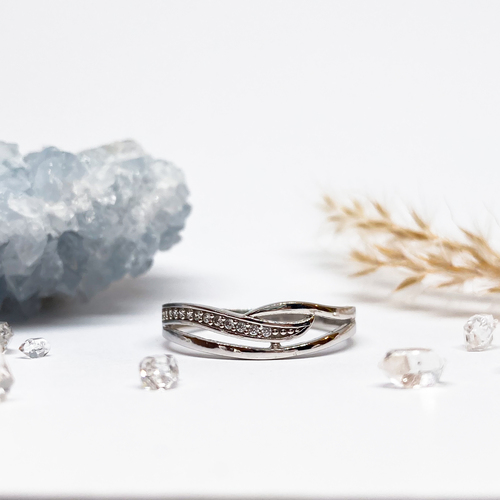 Prsten vlnky se zirkony ~ bílé zlato  1