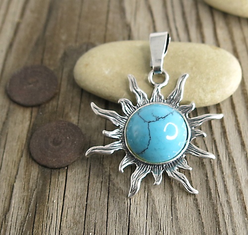 Slunce s tyrkysem ~ stříbrný přívěsek 1