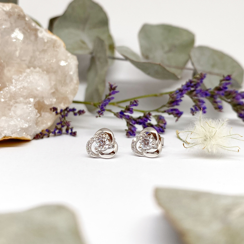 Stříbrné náušnice - kytičky se zirkony 1