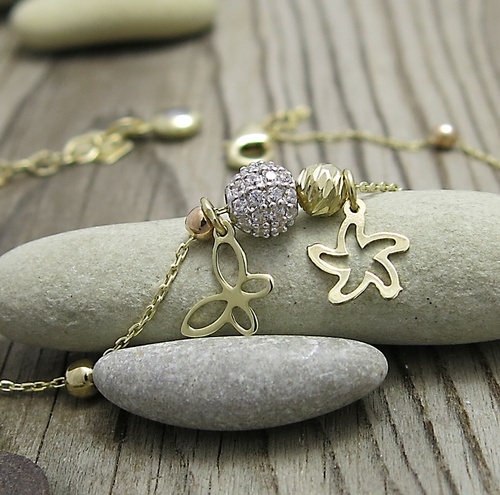 Náramek žluté zlato ~ kulička se zirkony Náramek žluté zlato ~ kulička se zirkony 1