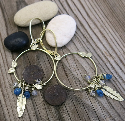 Lapače snů ~ náušnice žluté zlato s minerály Lapače snů ~ náušnice žluté zlato s minerály 1