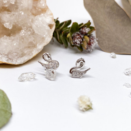 Stříbrné náušnice - labutě se zirkony 1