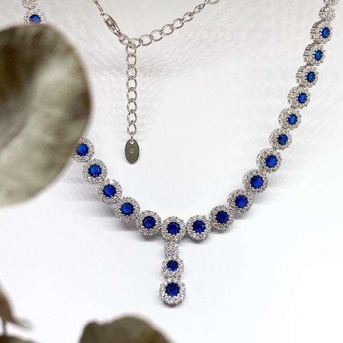 Plesový náhrdelník s modrými zirkony ~ stříbro  1