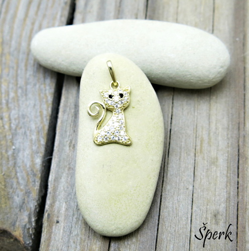 Přívěsek žluté zlato – kočka se zirkony 1