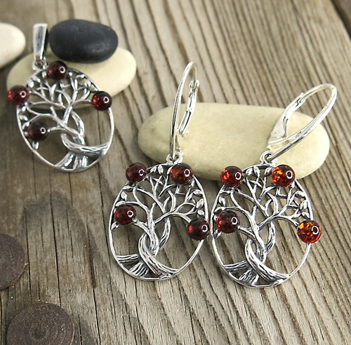 Strom života ~ stříbrná souprava s jantary Strom života ~ stříbrná souprava s jantary 1