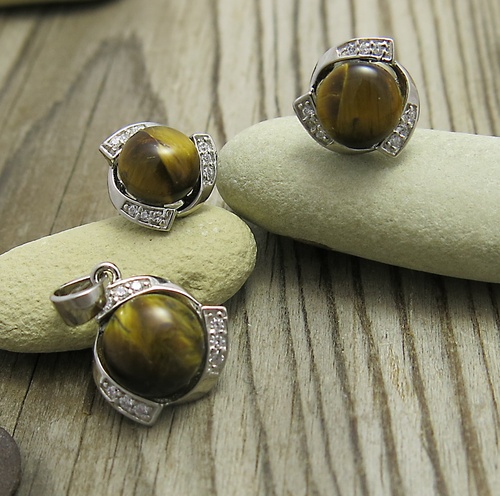 Souprava s tygřím okem a zirkony ~ stříbro  Souprava s tygřím okem a zirkony ~ stříbro  1