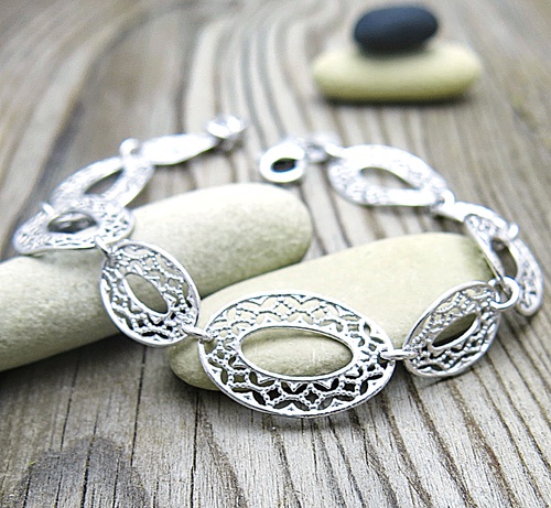 Stříbrný náramek ~ zdobený ovál Stříbrný náramek ~ zdobený ovál 1
