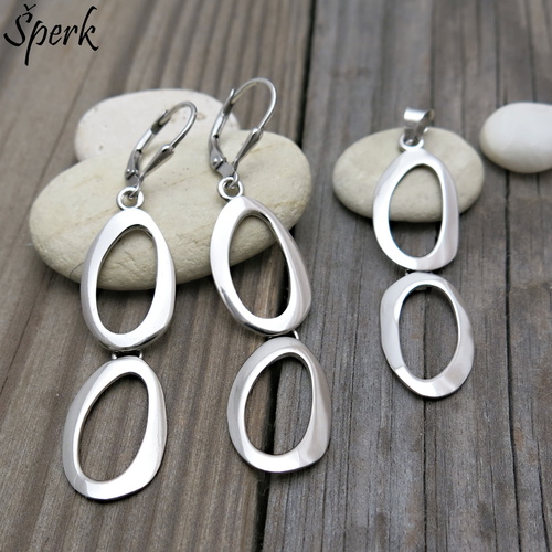 Stříbrná souprava šperků ~ oválné náušnice a přívěsek, stříbro 1