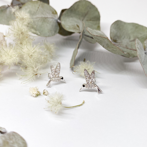 Stříbrné náušnice - kolibříci se zirkony 1