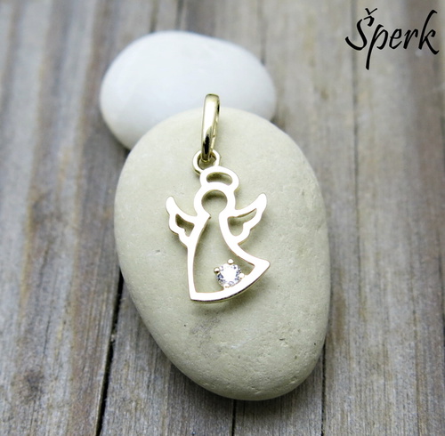 Andílek – zlatý přívěsek s ozdobným zirkonem 1