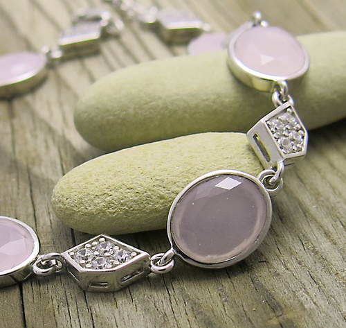 Stříbrný náramek ~ zirkony a růženíny 1