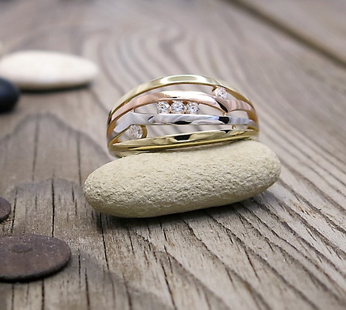 Kombinovaný prsten se zirkony ~ zlato 1