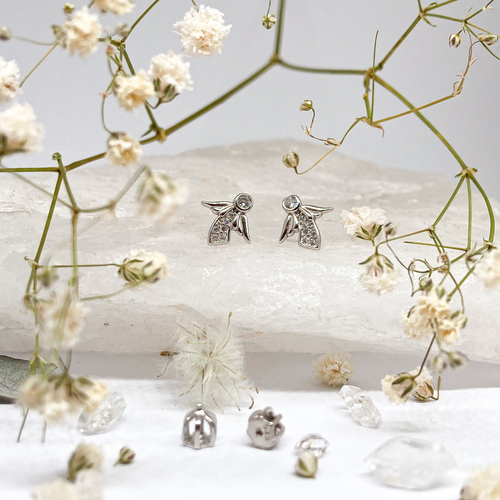 Náušnice andělé se zirkony ~ stříbro  1