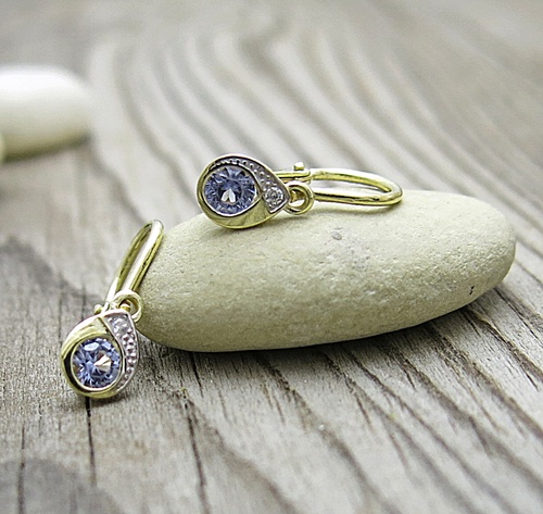 Dětské náušnice kapky a zirkon ~ žluté a bílé zlato  1