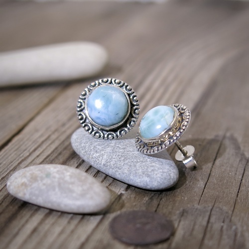 Náušnice s larimarem ~ stříbro 1